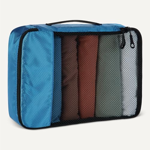 Juego de 4 Cubos para Viaje, Organizador de Equipaje con Doble Cremallera, Parte Superior de Malla, 100% Poliéster, Pequeño/Mediano/Grande/Delgado, Celeste (antes Amazon Basics)