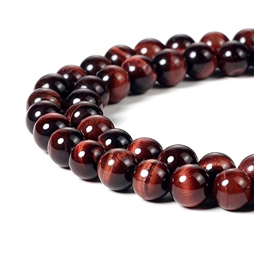 BEADNOVA 8mm Red Tiger Eye Gemstone Round Loose Beads for Jewelry Making (45-48pcs)