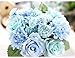Meiliy 1 Bunch 8 Pcs Artificial Rose Dahlia Daisy Flower Bouquet Bride Bridesmaid Holding Flowers for Home Hotel Office Wedding Party Garden Craft Art Decor, Tiffany Blue