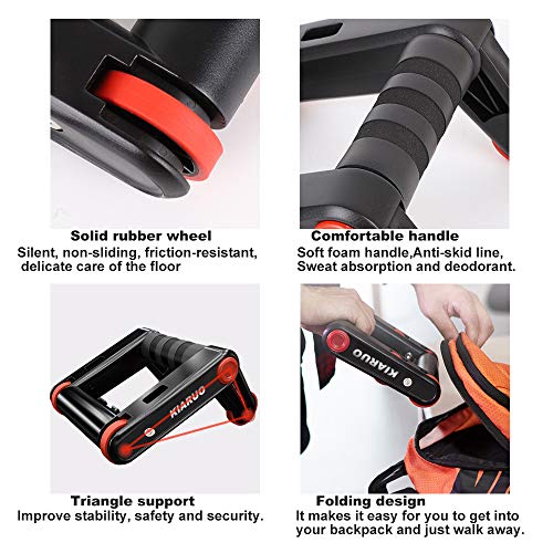 KIARUO Foldable Double AB Wheel & Push up Bars 2 in 1 Fitness Equipment with Knee Pad & Resistance Rope Portable Exercise Fitness Trainer Workout Abs Core Power for Home Gym & Traveling - Thumbnail 3