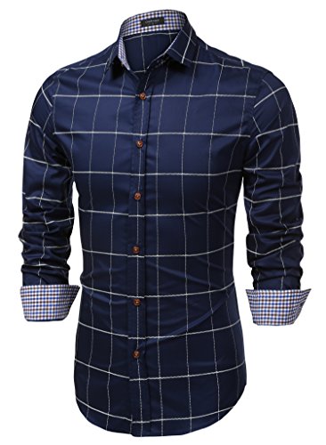 Coofandy Men's Fashion Long Sleeve Plaid Button Down Casual Shirt, XXX-Large, Blue