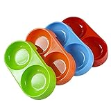 BFY 1 pc Cute Pet Puppy Dog Cat Plastic Dish Double Bowl Feeder Food & Water Travel Bowl in Random Color for Small Dogs