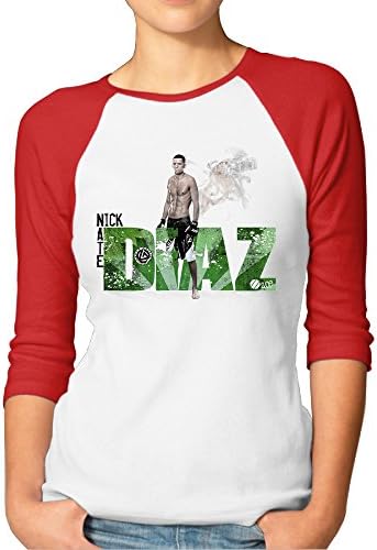 AYASHOP Women's Nick Diaz Bros 3/4 Sleeve 100% Cotton Baseball Tee/T Shirts Red