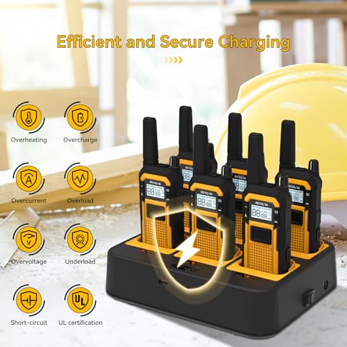 Retevis RB648 Radios, Robust Walkie Talkie, Waterproof, Dustproof, Drop-Proof, 2000 mAh Handheld Radio with 6-Way Charger, PMR446 Professional Walkie Talkie for Construction Site, for Industry (Pack of 6)