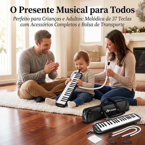 VEDO Escaleta 37 Teclas Infantil, com Bocal Duplo e Bolsa, Teclado De Piano de Ar, Instrumento Musical, Instrumentos Musicais de Brinquedo, Adequado Para Crianças e Adultos, Presente Perfeito, Preto
