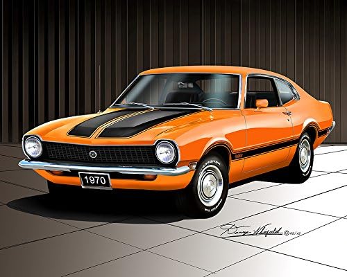 1970 FORD MAVERICK GRABBER - GRABBER ORANGE - ART PRINT POSTER BY ARTIST DANNY WHITFIELD - SIZE 20 x 24