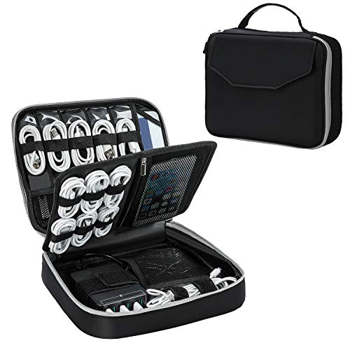 Travel Electronics Organizer, Vogek Waterproof & Shockproof Double Layer Universal Travel Organizer Electronics Accessories Bag Cable Storage Bag for Cables, Portable Chargers, iPad (Up to 9.7")