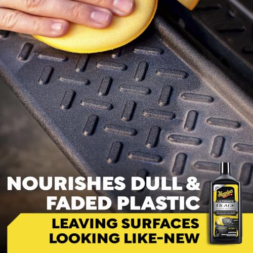 Meguiar's G15812EU Ultimate Black Restorer – Renovates Exterior Plastics, Vinyl, Rubber – UV Protection, Quick Drying – Shiny Black – 355 ml – Car Cleaning