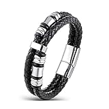 Areke Men Women Wide Braided Leather Bracelet Bangle Rope Stainless Steel Magnetic Clasp 7.5-8.5 Inch Item Length 8.5inch