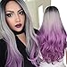 AISI HAIR Ombre Purple Wavy Side Part Wig Cosplay Long Curly Purple Hair for Black Women Natural Looking Fiber Wig