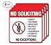 (4 Pack) No Soliciting Sign Sticker, 5.5 in L x 5.5 in W 4 Mil Sleek Vinyl Decal Stickers, Weather Resistant Long Lasting UV Protected and Waterproof Made in USA
