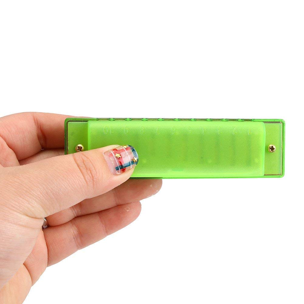 Kids Harmonica, 2 PCS Translucent Harmonica with Case 10 Holes Diatonic Bules Children Harmonica (Pink and Green)