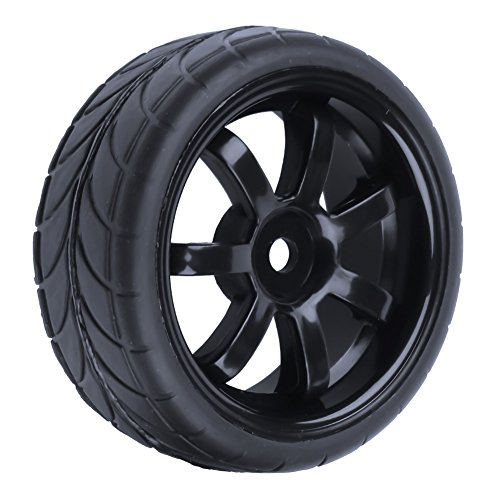 4PCS Width:1.02" (26mm) OD 2.56"(65mm) Rubber Tires & Wheel Rims 12mm Hex Hub For 1/10 Scale RC Vehicle On Road Touring Car