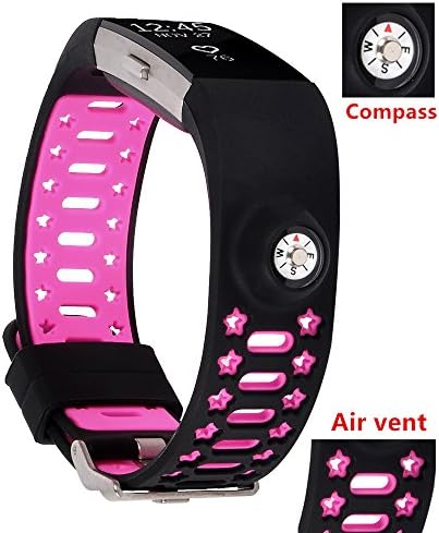 Wishteta Silicone Replacement Band for Fitbit charge 2 band/Charge 2/Fitbit 2/Charge 2 Fitbit / Fitbit Charge 2 Bands (Black/Pink-02)