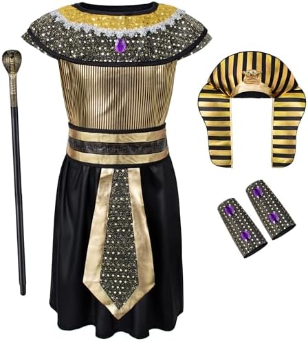 Disfraz De Faraón Egipcio Para Niño 10-12 Años – Set Con Túnica, Cinturón, Cuello, Pantalón Y Tocado – Ideal Para Fiestas Temáticas Y Carnaval – Fiestas Guirca