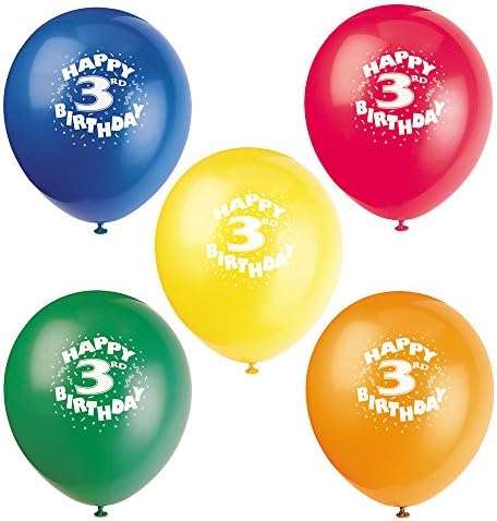 12" Latex Happy 3rd Birthday Balloons, Assorted 8ct