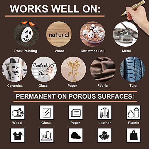 AVAVA Acrylic Paint Pens, 12 Pack (3 Black 3 White 3 Gold 3 Silver) 3mm Permanent Painting Markers DIY Craft for Rock Ceramic Glass Wood Plastic Canvas Fabric Mug, Quick Dry, High Volume Ink