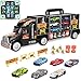 AOKESI Transport Car Carrier Truck Toy Great Gift for Boys Girls Age of 3-10 Year Old (Includes 6 Toy Cars, 2 Construction Signs,7 Road Blocks, 2 Oil Cones, 1 City Map and 1 Dice)