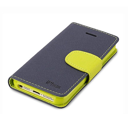 iPhone SE Case, iPhone 5S Case, IPHOX Magnetized Closure Card Slots Money Pouch, Retro Leather Wallet Case Purse Protective Cover Stand Feature Flip Book Case for iPhone 5s/5/SE (Blue) - Thumbnail 5