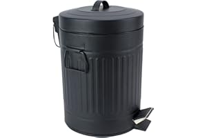 SIMPLEMADE Round Step Trash Can, Stainless Steel with Lid, Small Metal Wastebasket/Garbage Can for Bathroom, Office, Black, 5 Liter / 1.3 Gallon -