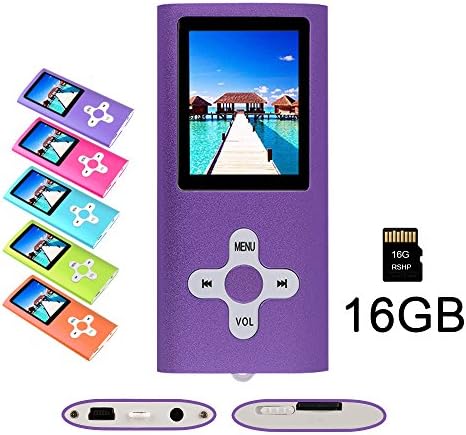 RHDTShop MP3 MP4 Player with a 16 GB Micro SD card, Support UP to 32GB TF Card, Portable Digital Music Player/Video/Media Player/FM Radio/E-Book Reader, Ultra Slim 1.7” LCD Screen, Purple