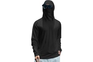 BAKGEERLE Men's UPF 50+ Sun Protection Hooded Shirt with Integrated Face Cover Long Sleeve Lightweight Rash Guard Shirts