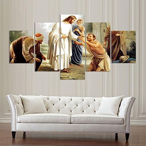 Include frame Canvas Posters Modern Home Wall Art Decor Frame Pictures 5 Pieces Jesus Curando Los Enfermos For Living Room HD Printed Painting,Size 1