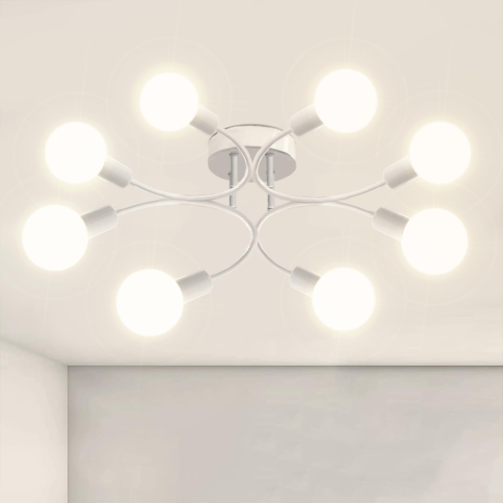 niuniaj Chandelier Sputnik Ceiling Light,8 Lights E27 Modern White Chandelier,Semi-Flush Mount Ceiling Lamp Vintage Ceiling Lighting for Living Room,Bedroom,Dining Room,Kitchen(no Shade no Bulb)