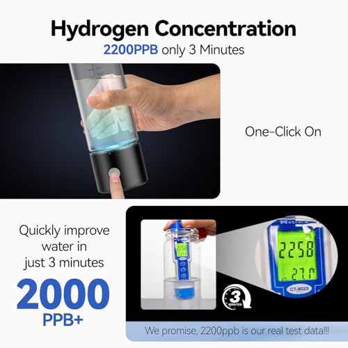 OEOP Hydrogen Water Bottle, 2200PPB in 3 Mins Hydrogen Water Generator, SPE PEM Technology, 14oz Portable Hydro Water Machine for Home, Travel, Gym | Best Health Gift for Family & Friends