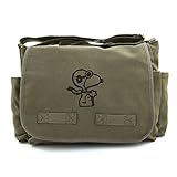 Snoopy Flying Ace Heavyweight Canvas Messenger/Diaper Shoulder Bag in Olive & Black