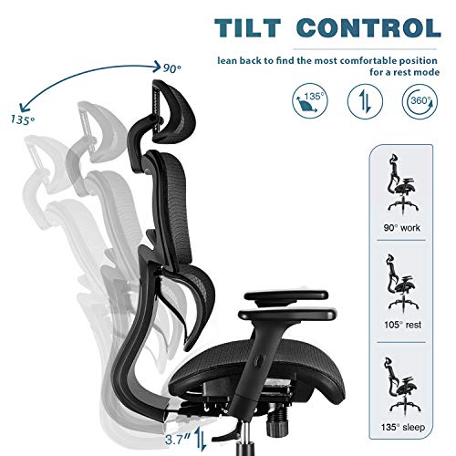 SUNNOW Ergonomic Office Chair, Mesh Desk Chair with Lumbar Support 3D