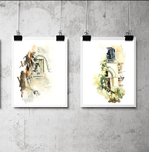 Architecture details Art Prints set, set of 2 fine art prints, vintage urban travel architecture watercolor painting sketching art