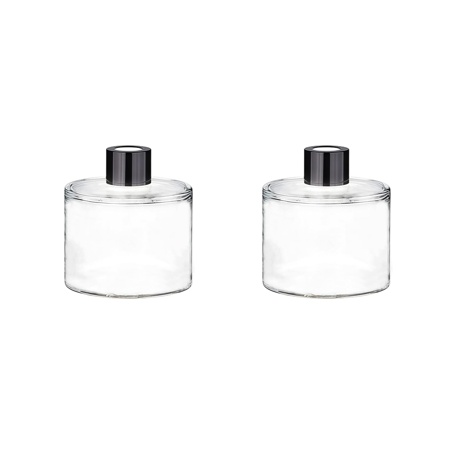 2 Pcs 50ml 1.7oz Empty Round Glass Diffuser Bottles with Black Caps Diffuser Jars Essential Oil Fragrance Containers Holders