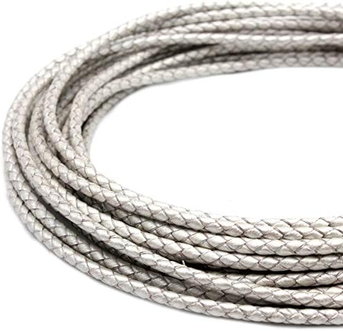 AaaZee 5 Yards 3mm Leather Bolo Cord for Necklace Bracelet Making Woven Braided Leather Strap for Jewelry Beading Metallic White