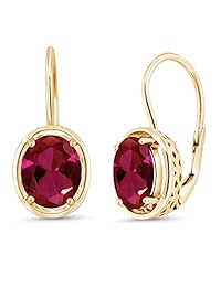 Pendientes colgantes chapados en oro amarillo de 18 quilates con rubí ovalado rojo de 4,00 quilates