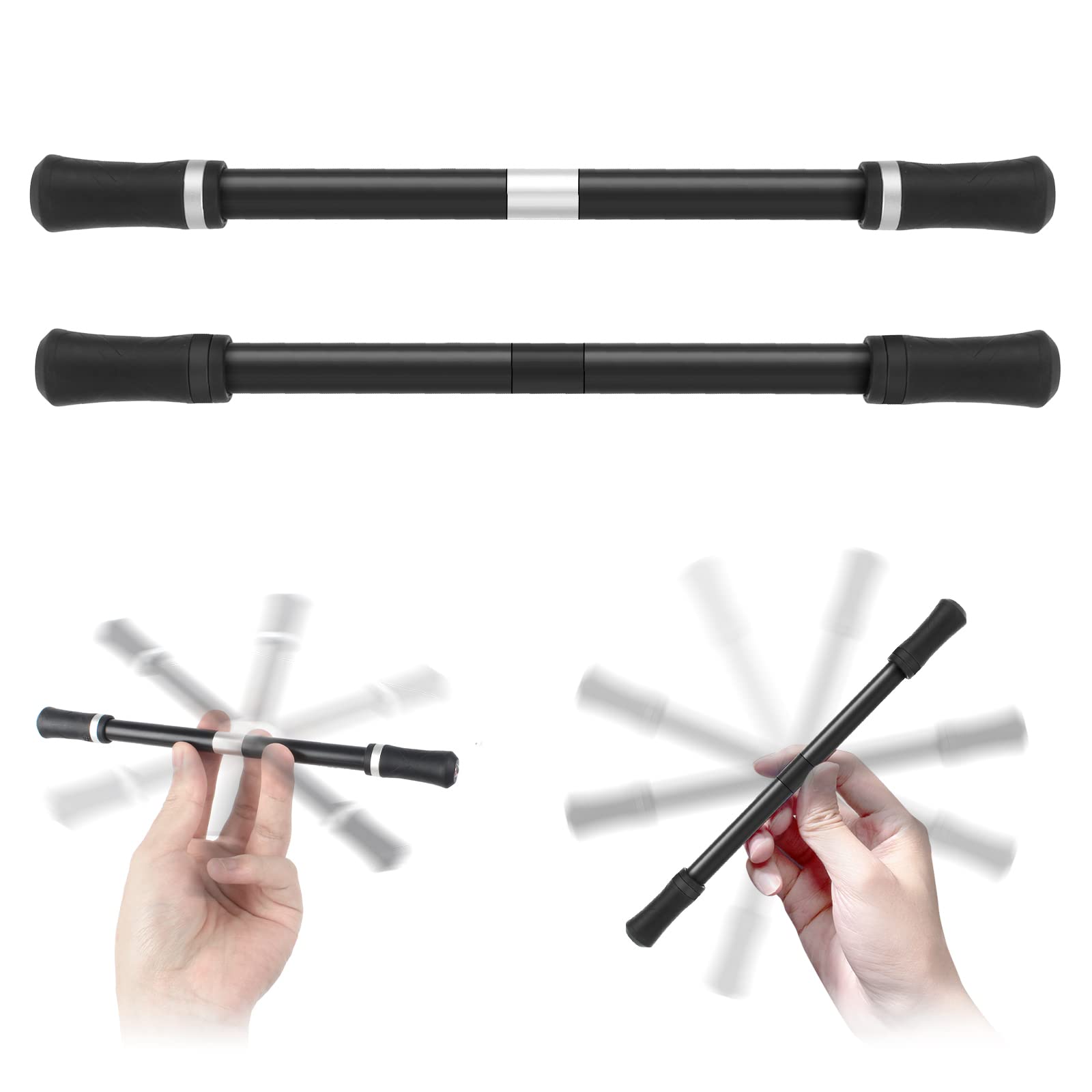 Guichangkai 2Pcs Rotating pen Spinning Gaming Rolling Finger pen without Refill for Student Entertainment Office Supplies (2 Colors), Silver, Black