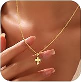 Cross Necklace for Women Mom 925 Sterling Silver Dainty Cubic Zirconia Cross Pendant Necklaces 14K Gold Plated Non Tarnish Trendy Charm Chain Christian Religious Easter Birthday Gifts Jewelry for Her