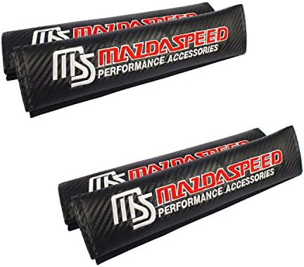 4pcs Sporty Carbon Black Car Seat Safety Belt Strap Covers Shoulder Pad Compatible Use For MAZDASPEED Car As Decoration Pad