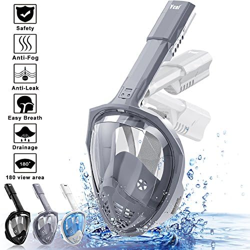 KUSKY Full Face Snorkel Mask [2018 UPGRADE] New Foldable Snorkeling Mask with Detachable Camera Mount Pivot Arm and Earplug, 180° Large View Easy Breath Dry Top Set Anti-fog for Adults Youth