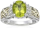 Sterling Silver and 14k Yellow Gold Oval Peridot and White Topaz Ring, Size 9