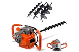 DONSU 71CC 2.4HP 2-Stroke Gas Powered Post Hole Digger Single Cylinder with Three Earth Auger Drill Bit 4" & 6" & 8"+12" Extension Bar for Earth Burrowing/Drilling&Post Hole Digging