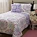 Mytex, Vivian 4-Piece Quilt Set Featuring Medallion Pattern, Bohemian Style, Cotton, Reversible Bedding, Teen, Girls, Purple, Aqua, and Pink Full