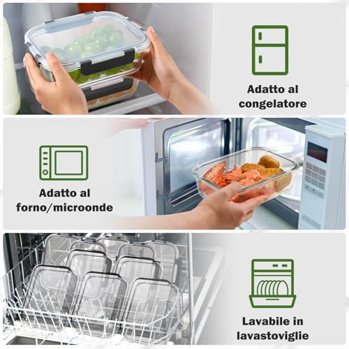 YASHE Set of 12 Glass Food Containers with Airtight Lids - BPA Free, Microwave, Oven, Fridge and Freezer Safe - Ideal for Storage, Meal Prep and Kitchen Organization