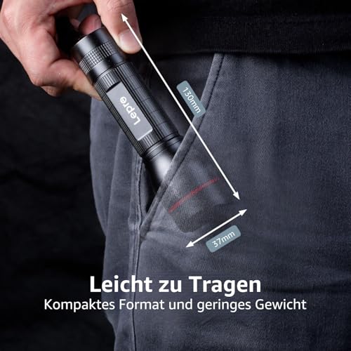 Lepro LED Torch, LE2000 Extremely Bright LED Torches with 5 Modes, Zoomable Camping Hand Lamp, Waterproof Torch for Camping, Outdoors, Hiking, Fishing, Gift (Pack of 2) | Extremely bright mini torches (no batteries included), waterproof torch light for outdoor, hiking, gift, emergency