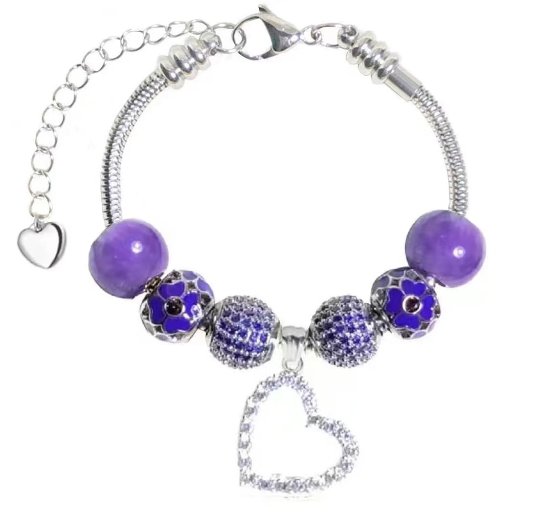 White Birch Large Fit Pandora Bracelets for womens Adjustable Size 26cm to 31cm February Birthstone Purple