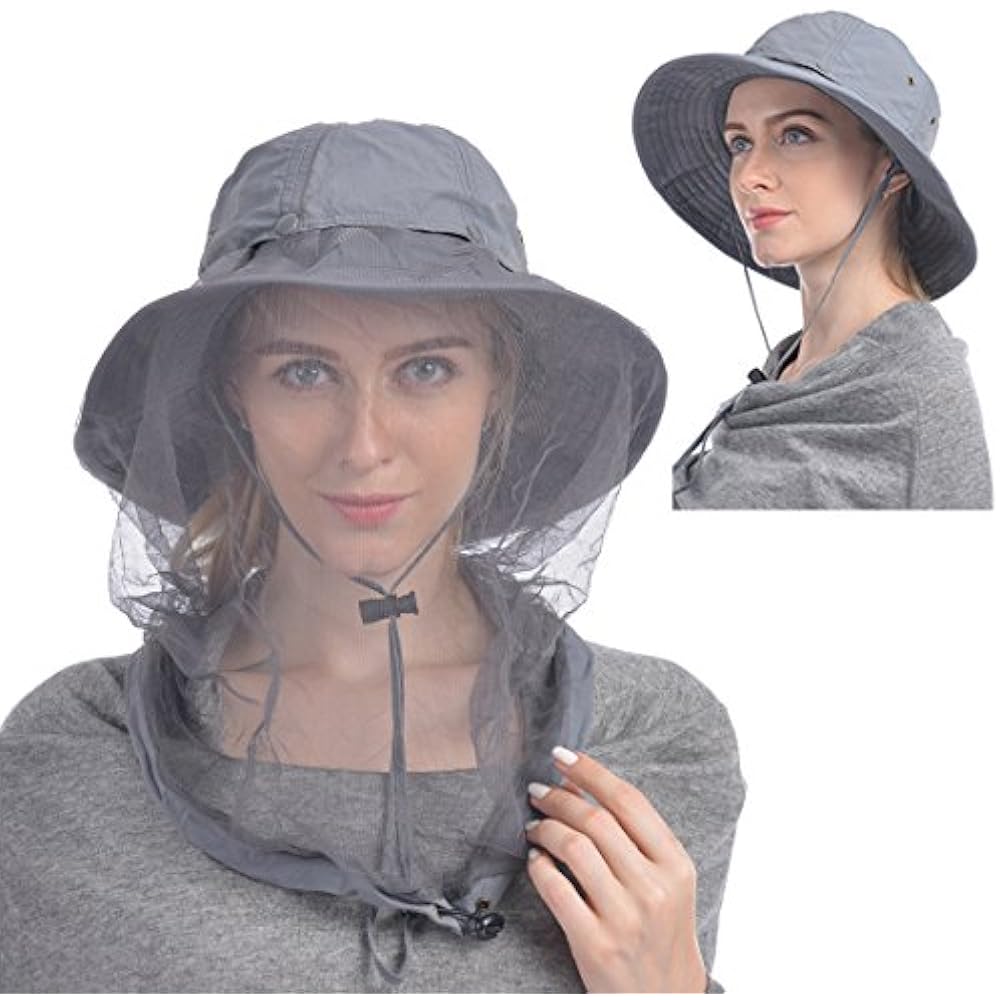 Mosquito Fishing Hats Head Net Hat, Safari Sun Bucket With Hidden Mesh