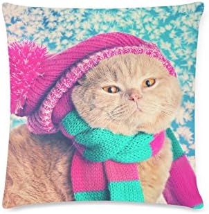 Cute Cat Wear Hat Scarf Rectangle Sofa Home Decorative Throw Pillow Case Cushion Cover Cotton Polyester Twin Side Printing 16"x 16"