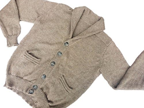 Sweet Dreams Home 100% Royal Alpaca Charcoal Shawl Collar Cardigan, Beige, Handmade, L