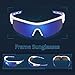 TOREGE Polarized Sports Sunglasses for Men Women Cycling Running Driving TR033(White&Blue Tips&Blue Lens)