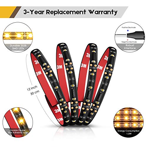 Geeon Amber Yellow 12V Car LED Interior Light Strips 12''/30CM for Inside Boats Vehicle Automotive Truck Van Motorcycle Footwell Lighting, UL Listed, Pack of 4 - Thumbnail 6